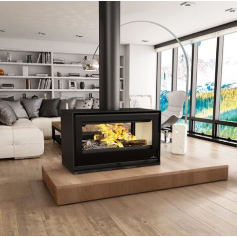 Poêle à bois double face - BRONPI Cairo 90-D Box 13 kW Foyer en FIRETEK - Sans kit ventilation - Pose libre