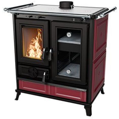 Cuisinière à bois en céramique - THERMOROSSI Melissa Evo Maiolica 8.2 kW Bordeaux - Avec 2 barres latérales