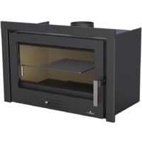 Bronpi – Insert cheminée 12 kW – Puissance 12 kW – Volume de chauffe 300 m³ – Double combustion – Sortie des fumées supérieure – Acier et fonte