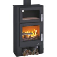 Bronpi – Poêle à bois avec four 9.2 kW – Rendement 82% – Bûches 40 cm – Système double combustion – Four en brique réfractaire
