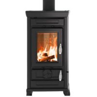 Thermorossi – Poêle à bois en fonte 7.4 kW – Rendement 89.6% – Sortie des fumées supérieure – Taille des bûches 25 cm – Pour bois dur