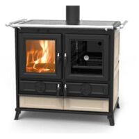 Thermorossi – Cuisinière à bois en céramique 12.1 kW – Foyer en fonte – Capacité four 43 L – Surface de chauffe 109 m² – Classe A+