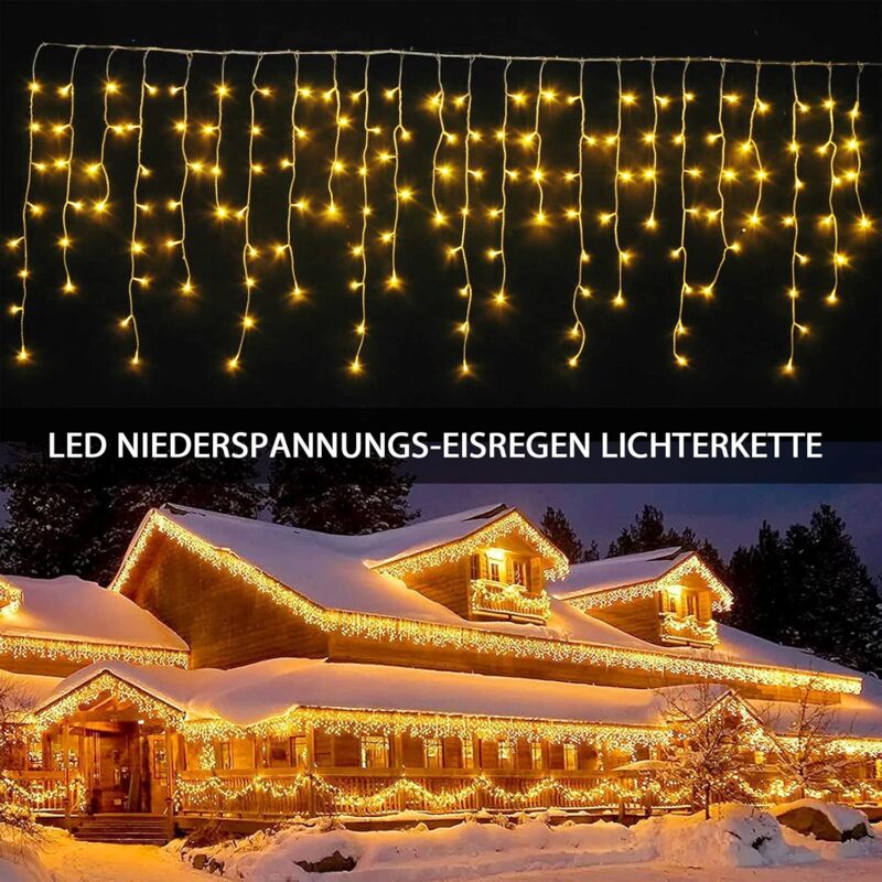 WOWDSGN LED Eisregen Lichterkette Außen, Eiszapfen Lichterkette Mit Timer 8 Modi Ip44 Wasserdicht Strombetrieben Lichtervorhang Fuer Weihnachten Dachkante Dachrinne Terrasse Balkon