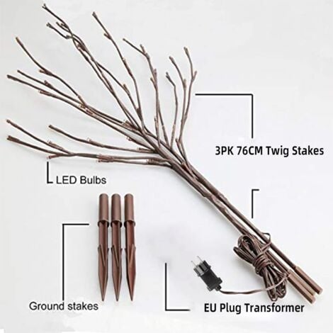 3er Set Lichterbaum Aussen Innen 60LEDs wasserdichte Lichterzweige 76CM Warmweißes Zweiglicht Braun mit Netzstrom Betriebene LED Lampe Zweige Dekoration für Weihnachten Ostern Deko Halloween