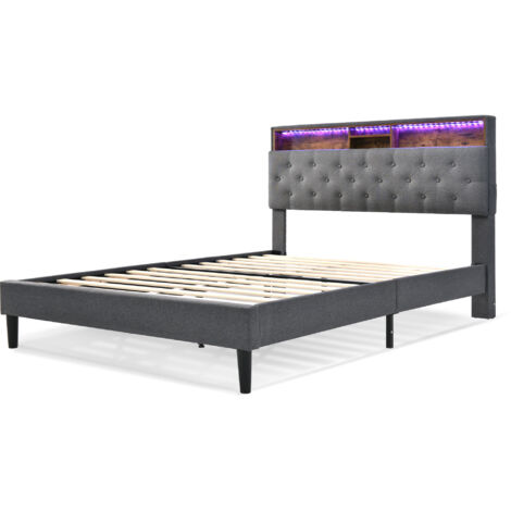 The Living Store Bettgestell Mit Kopfteil LED-Beleuchtung Grau Sonoma 135x190 Cm Betten Bettgestelle 84646925