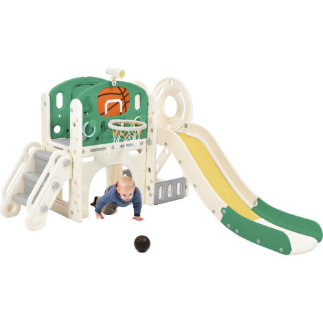 Kinderrutsche Mit Basketballkorb & Ringwurf - Klappbare Babyrutsche Für Indoor & Outdoor