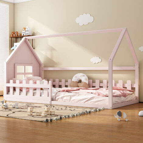 Flachbett 90200cm, Kinderbett, Hausbar, rosa (1/5)