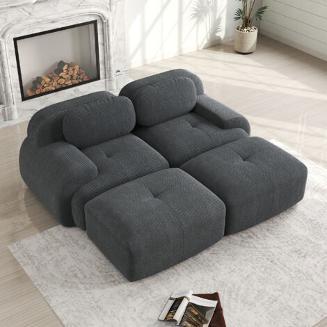 Canapé 2 places d'angle modulable avec méridienne antidérapant accoudoirs ergonomiques velours côtelé gris (1/5)