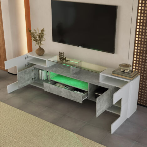 Moderner TV-Ständer mit LED-Beleuchtung und viel Stauraum für das Wohnzimmer, MDF, 200 x 35 x 60 cm, grau (1/5)