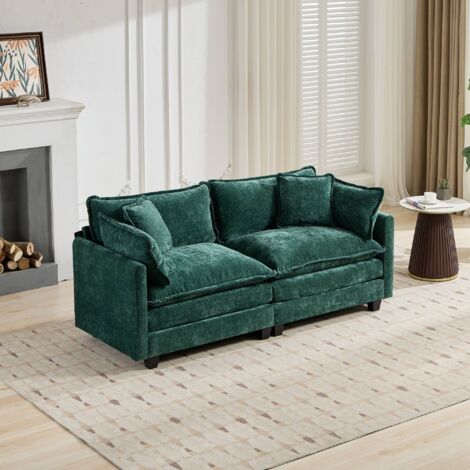 2-Sitzer-Sofa mit doppellagig gepolsterten Sitzen aus atmungsaktivem, grünem Chenille-Stoff