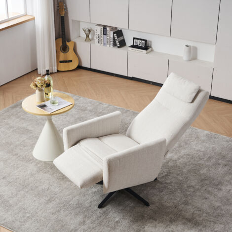 Sessel 67 x 80,5 x 110 cm, verstellbare Rückenlehne, Chenille-Bezug, integrierte Fußstütze, beige Schaumstoffpolsterung (1/5)