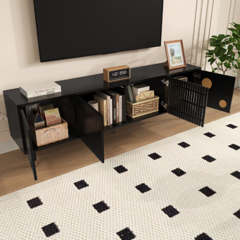 TV-Ständer 170 x 36 x 54 cm, 4 Türen, Gitterdesign, goldene Details, schwarzes MDF (1/5)