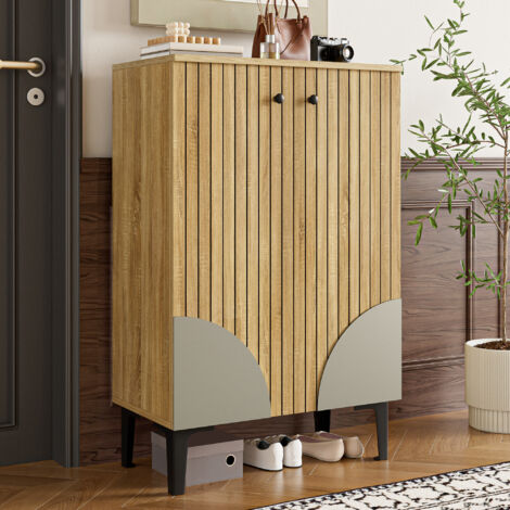 Meuble à chaussures 60x32x94cm rangement spacieux MDF et panneau de particules piètement métal noir naturel (1/5)