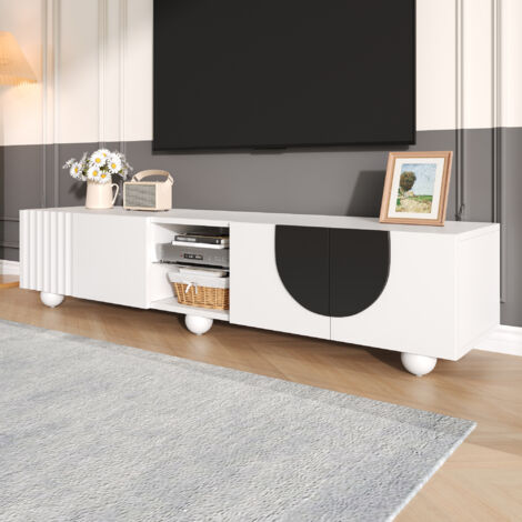 TV-Ständer 180 x 40 x 41,5 cm, modernes Design, Push-to-Open-Mechanismus, MDF und Spanplatte, Weiß (1/5)