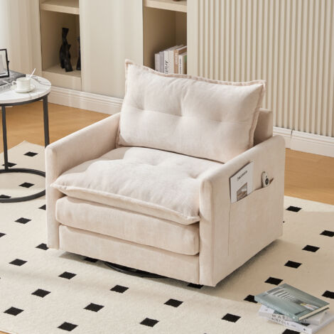 360° drehbarer Sessel mit gepolsterten Armlehnen, viskoelastischem Schaumstoff, Chenillebezug, 92 x 74 x 67 cm, beige (1/5)