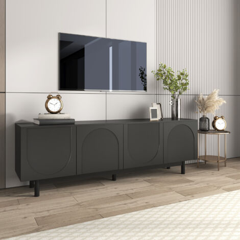 TV-Möbel 175 x 38 x 56 cm, grifflos, Push-to-Open-Türen, verstellbare Einlegeböden, MDF und Spanplatte, Schwarz (1/5)