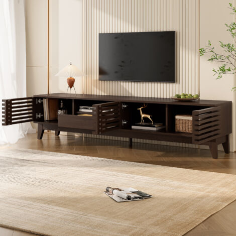 TV-Möbel 170 x 35 x 40 cm, 3 Türen, 1 Schublade, Vintage-Lamellen, Spanplatte, Naturholz-Finish (1/5)