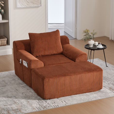 Sofa 147x110x67cm Extra groß, mit integrierter Fußstütze, tiefe Sitzfläche, Cord, Orange (1/5)