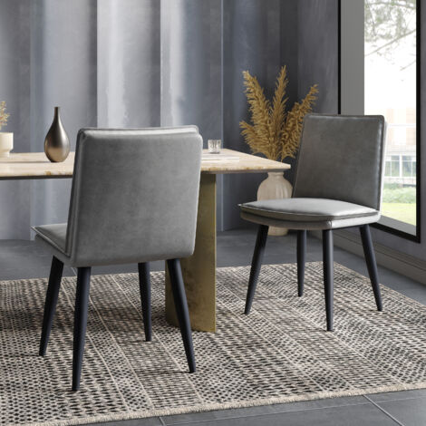 Lot de 2 chaise de salle à manger assise double rembourrage revêtement PU pieds en métal gris (1/5)