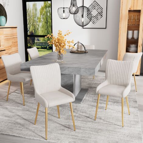 Set aus 4 luxuriösen Esszimmerstühlen, Samtbezug, goldfarbene Metallbeine, beige Farbe (1/5)