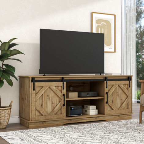 TV-Möbel 150x40x60cm mit Schiebetüren, Scheunenstil, Spanplatte, braun (1/5)