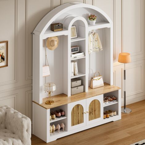 Gebogener Kleiderschrank mit offenen Regalen, funktionales Design, MDF, 150 x 40 x 195 cm, weiß (1/5)