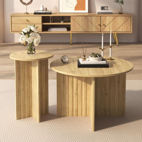 Table basse 76x76x50/40x40x56.5 cm Ensemble 2 pièces design scandinave MDF et panneau de particules couleur naturel (1/5)