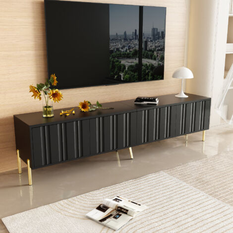 TV-Ständer 190 x 38 x 48 cm, großer Stauraum, MDF und Spanplatte, goldfarbene Beine, schwarze Farbe (1/5)