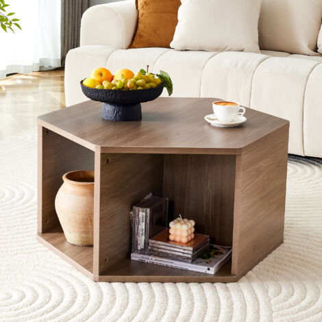 Couchtisch mit zylindrischen Beinen, Walnussmaserung, Touch-Oberfläche, modernes Design, MDF, 79 x 69,4 x 40 cm, braun (1/5)