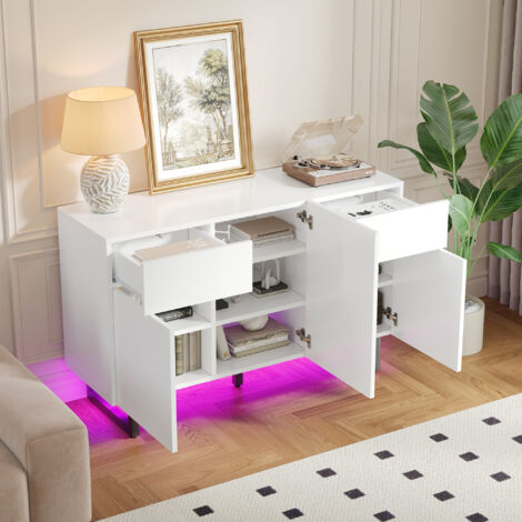 Sideboard 120 x 40,5 x 75 cm, großes Stauvolumen, Holz mit Schubladen und Türen, weiß (1/5)