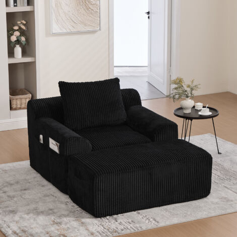 Sofa mit tiefer Sitzfläche, minimalistisches Design, Cordbezug, 147 x 110 x 67 cm, schwarz (1/5)