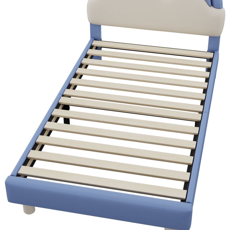 Letto matrimoniale, letto per bambini, letto per ragazzi, pelle PU, blu + bianco (140x200 cm) | Leroy Merlin