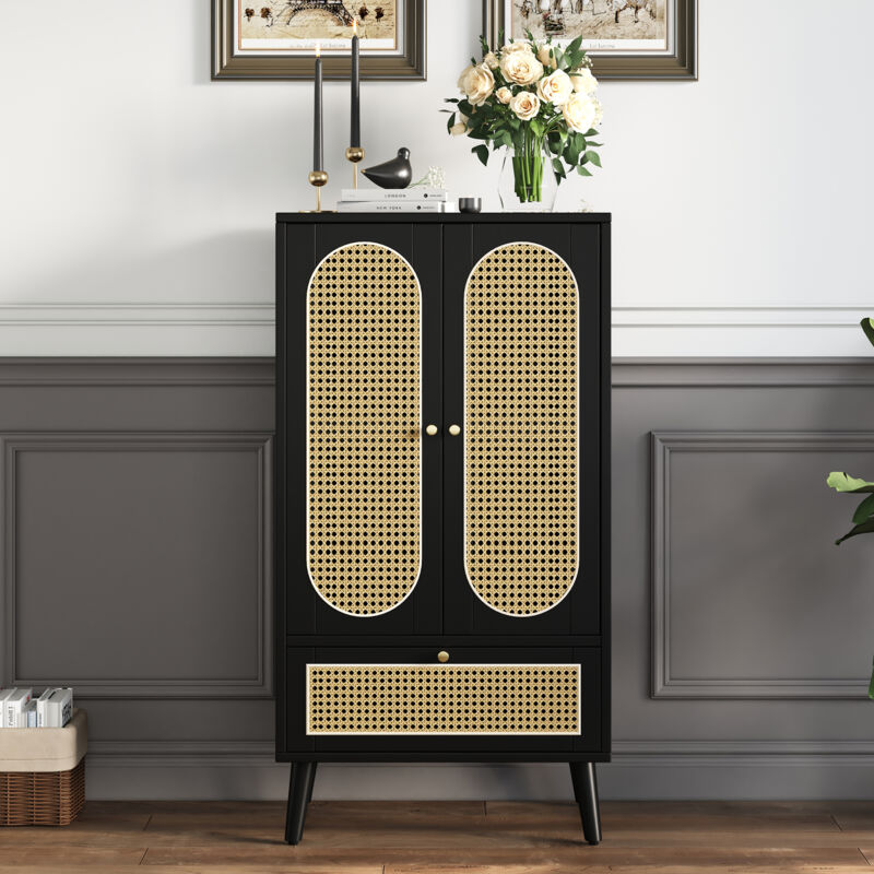 Armadietto Portaoggetti In Rattan A 2 Ante, Credenza In Vimini Per Piscina E Terrazza E Patio Grigio
