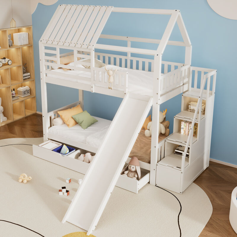 Letto a Castello 90x200 cm, con Scaletta, Cassetti, 2