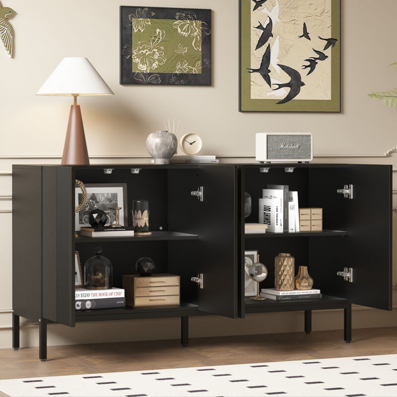 Credenza Moderna 4 Ante Con Stile Arco – Bianco, Per Sala Da Pranzo E Soggiorno – Lexiou