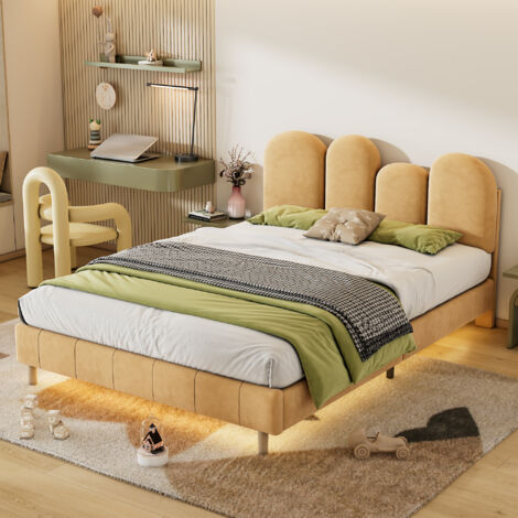 KOMHTOM Letto Imbottito Con Testiera Regolabile 90x200 Cm - Bianco - Con Rete A Doghe In Legno - Senza Materasso