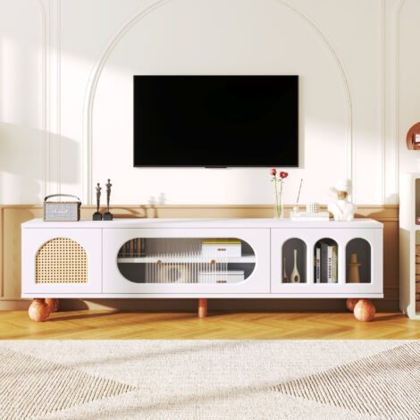 Mobile TV Bianco E Oro 175x35x40cm - Con Cassetti E Ante - Per TV Fino A 75 Pollici