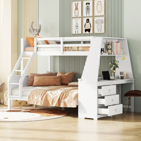 Letto per bambini in legno 140x200 cm - con ripiani e griglia protettiva - con rete a doghe - Grigio | Leroy Merlin