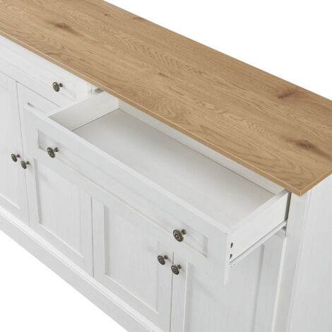 Merax Credenza Moderna 208 Cm Con 4 Ante E 2 Cassetti – Mobile Portaoggetti Per Sala Da Pranzo, Soggiorno O Cucina, Bianco Effetto Marmo