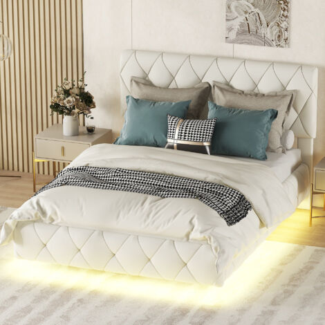 Letto Baule 90x200 Cm Con LED E Sollevamento Idraulico - Letto Singolo Imbottito Con Contenitore