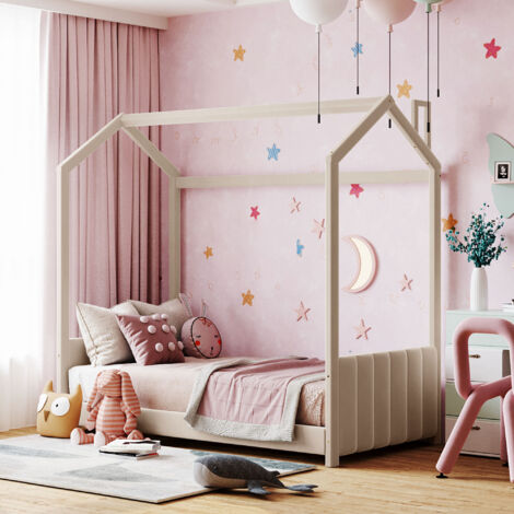 MQGPM Letto per bambini 90 x 200 cm con protezione anticaduta e tetto, letto per bambini