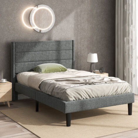 Letto singolo imbottito in velluto con rete a doghe e testiera 90 x 200 cm Grigio