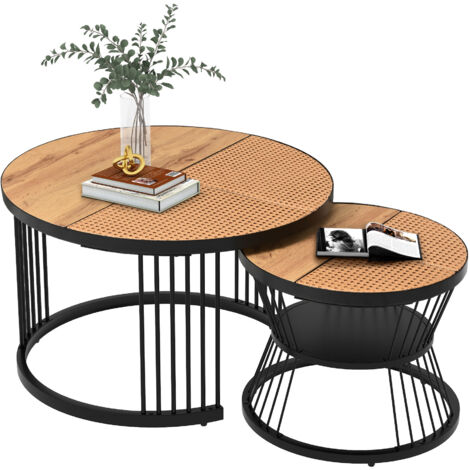 Set di 2 tavolini rotondi in legno effetto legno e abete, ø40cm e