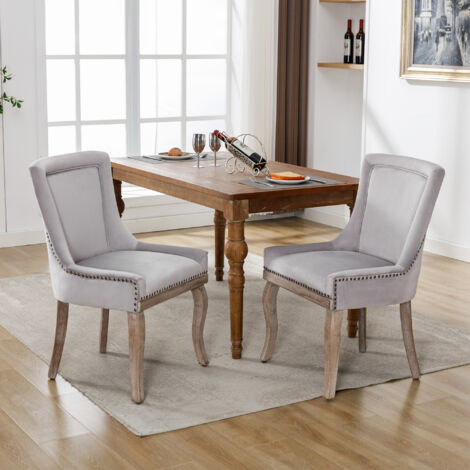 Yaheetech Set 2 Sedie Da Pranzo Imbottite Tessuto Classiche Eleganti Gambe In Legno Massello Per Cucina Soggiorno Portata 136 Kg Beige