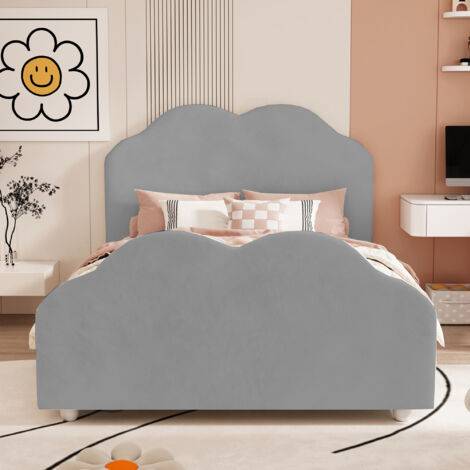 Letto A Due Piazze Per Ragazze Con Testiera A Fiore – 140x200 Cm, Imbottito In Velluto Beige, Struttura In MDF E Metallo, Con Doghe - 4
