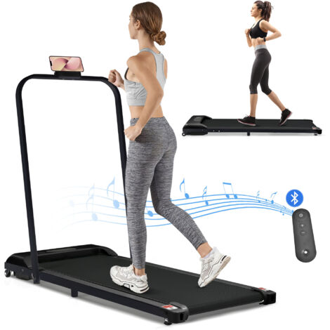 2-in-1-Laufband mit Fernbedienung, 1-6 km/h Geschwindigkeit, LED-Bildschirm und Bluetooth-Lautsprecher und Telefonhalterung, für Zuhause und das Büro, einfach zusammenzuklappen und zusammenzubauen, Sc