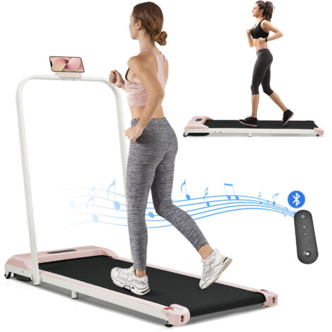 in 1 Laufband mit Fernbedienung 1-6 km/h Geschwindigkeit, LED-Bildschirm und Bluetooth-Lautsprecher und Telefonhalterung, für Zuhause und das Büro, einfach zusammenzuklappen und zusammenzubauen, Pink