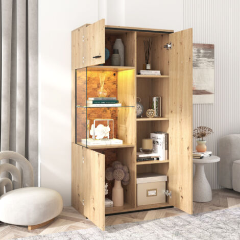 MSMOK Moderna vetrina minimalista con ante in vetro, vetrina con luci a LED, libreria per oggetti da collezione, temperatura colore regolabile e luminosità (30 x 160 x 200 cm