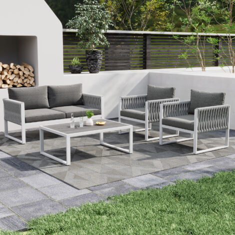 Set Giardino Outsunny 3 Pezzi - Tavolino Vetro E 2 Sedie Con Cuscini, Rattan PE E Acciaio - Foto 6