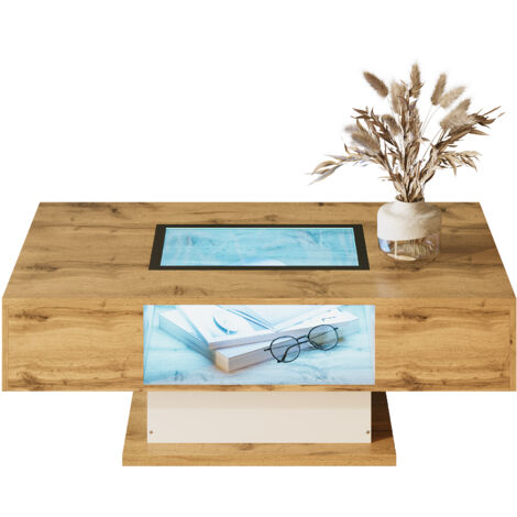 Tavolino Da Salotto,Tavolino Da Caffè,Tavolino Da Soggiorno Con Luci Led Grigio Cemento 90x50x40 Cm Cfw70306 91697375